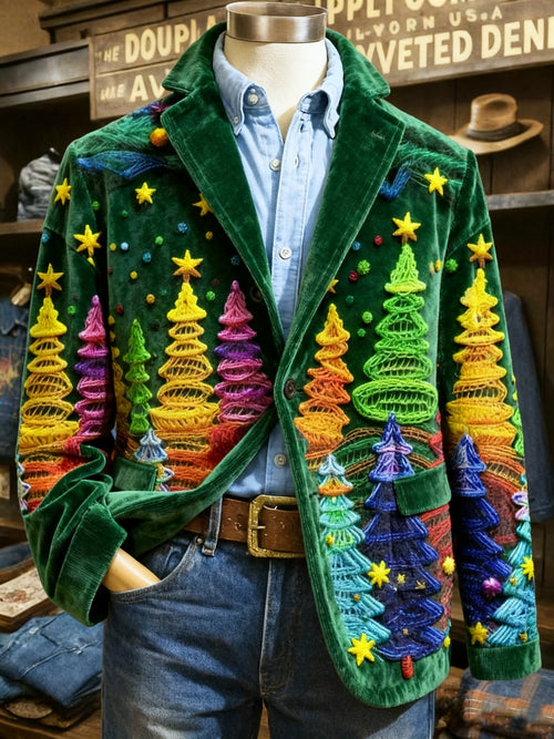 Men's Vintage Christmas Print Casual Jacket