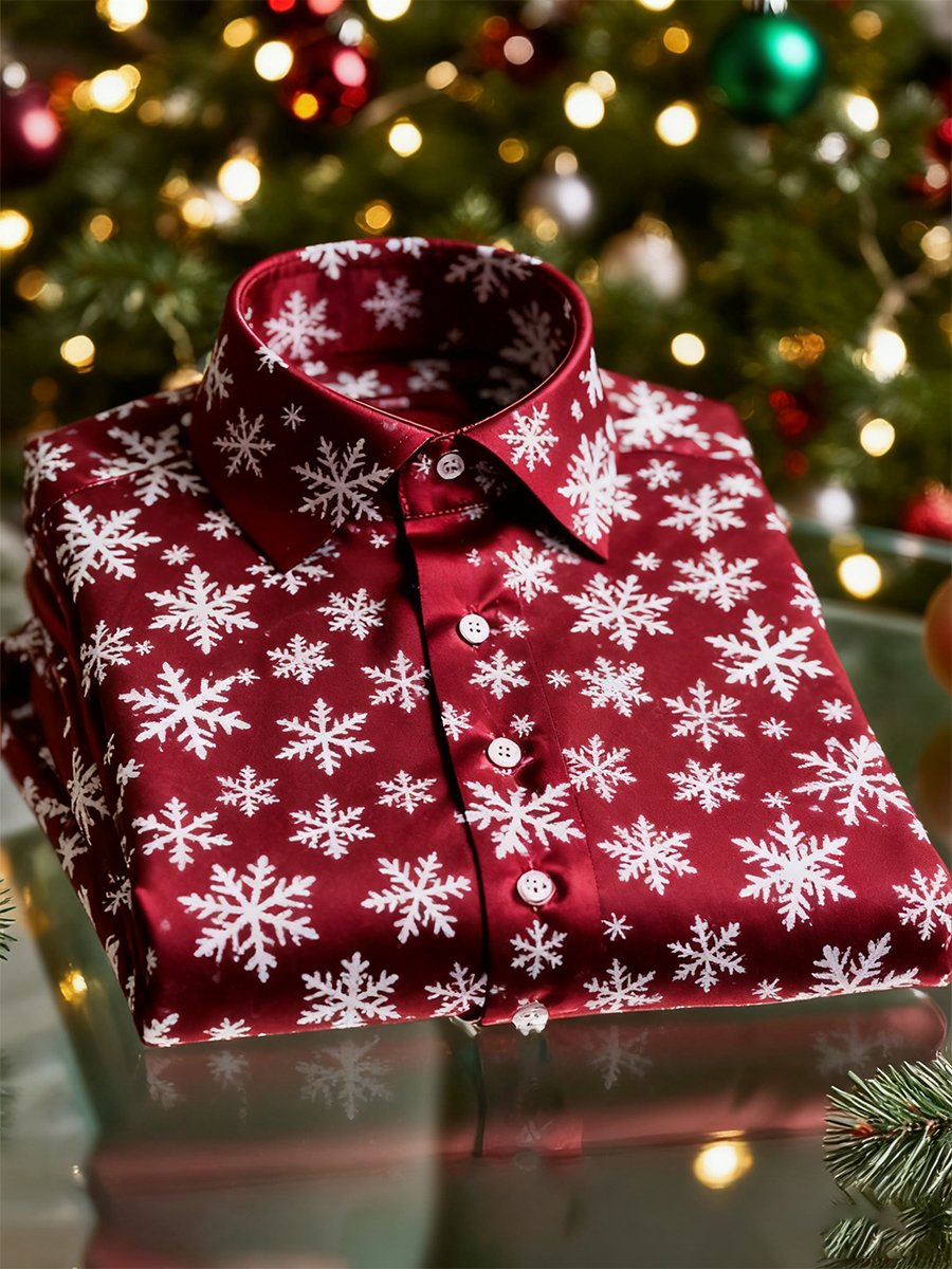 Men's  Christmas Long Sleeve Button-Down Shirt