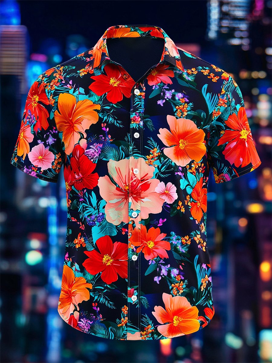 Men's Resort Casual Floral Art Short Sleeve Shirt
