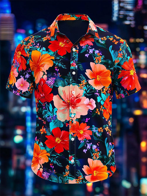 Men's Resort Casual Floral Art Short Sleeve Shirt