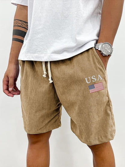 Men's Vintage Corduroy Independence Day Embroidered Casual Shorts