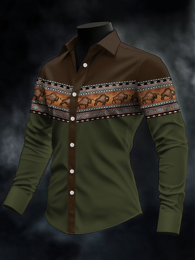 Men's Casual Western Style Contrast Color Shirt