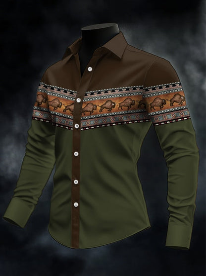 Men's Casual Western Style Contrast Color Shirt