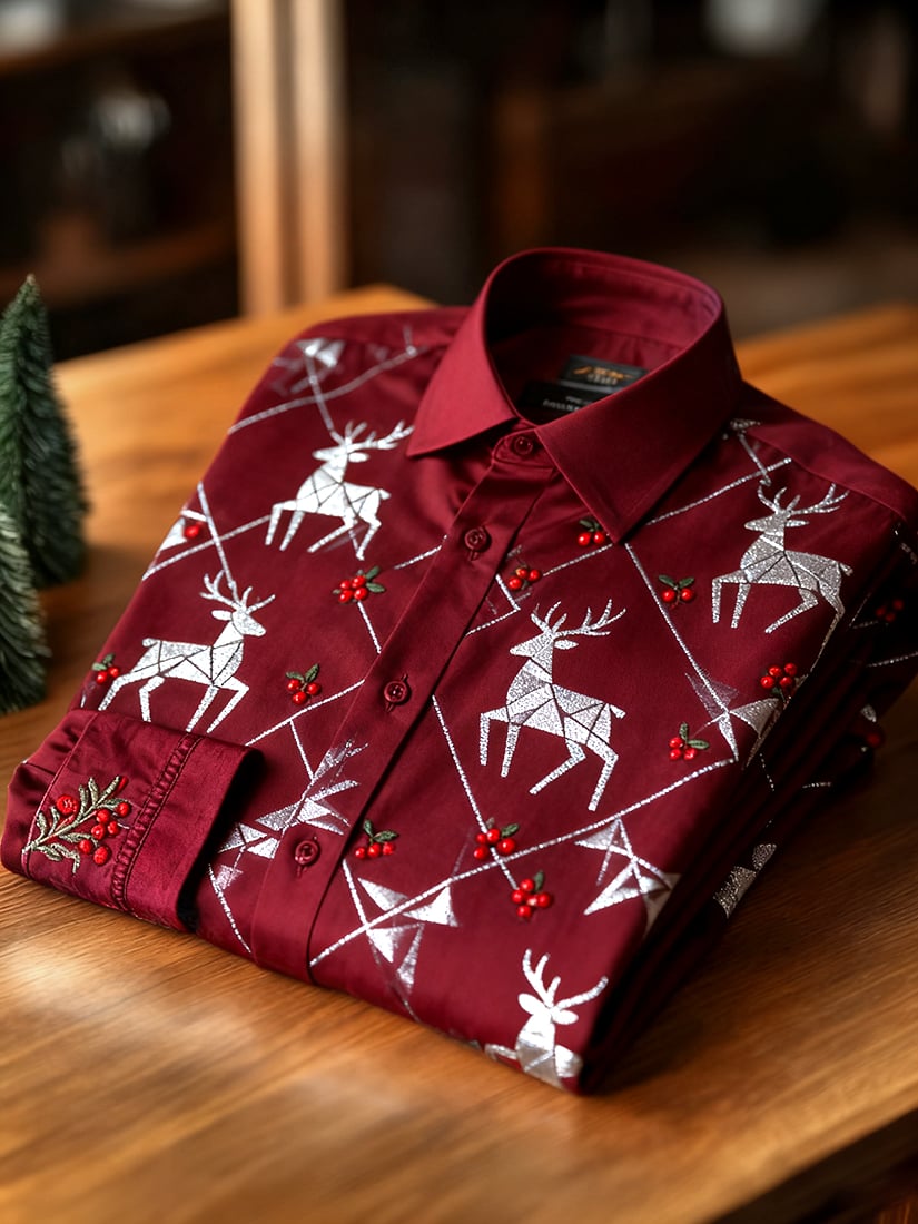 Men's  Christmas Long Sleeve Button-Down Shirt