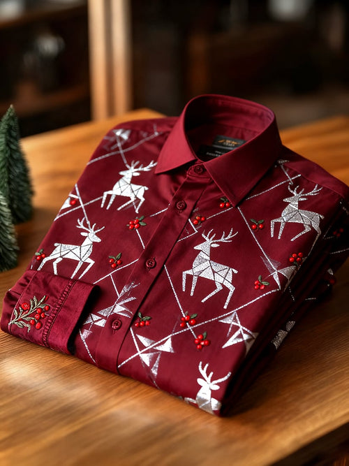 Men's  Christmas Long Sleeve Button-Down Shirt