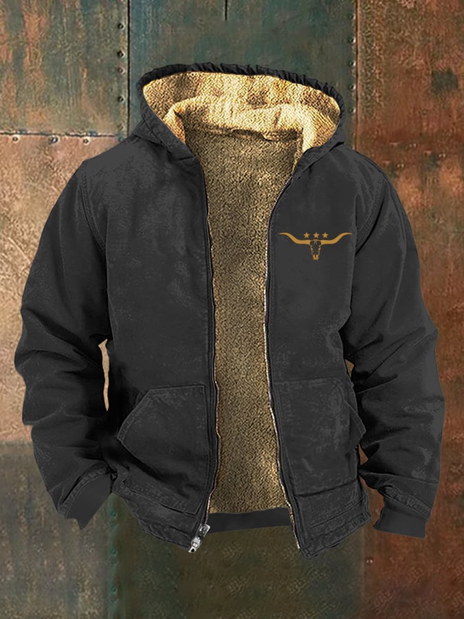 Men's Vintage Western Cow Print Arctic Fleece Zip-Up Jacket
