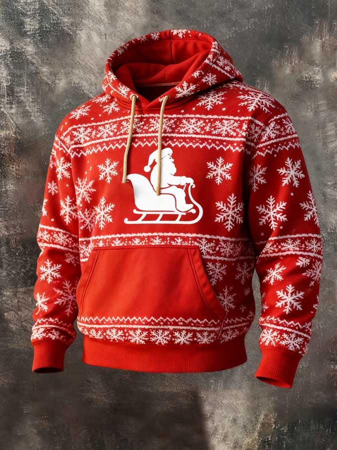 Vintage Christmas Santa Claus Print Hoodie