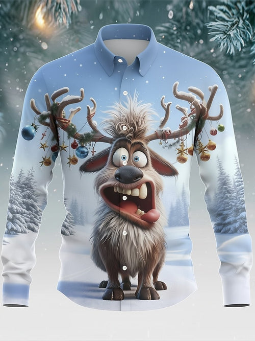 Men's Reindeer Fun Christmas Long-Sleeved Shirt