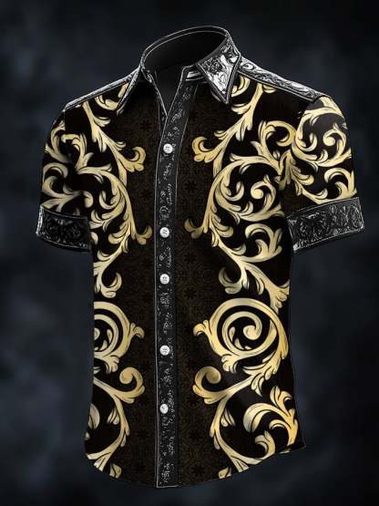 Men's Retro Baroque Print Dark Shirt
