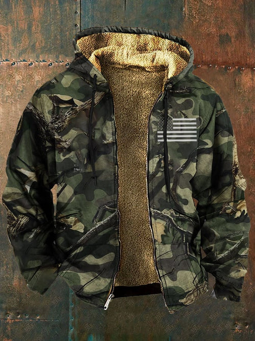 Men's Vintage Camouflage Fleece Zipper Jacket