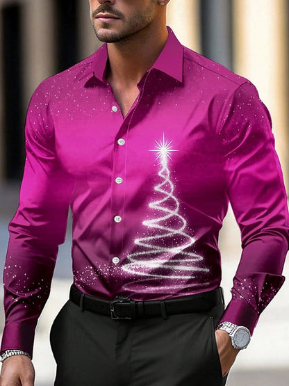 Men's Luxury Christmas Contrast Color Print Long Sleeve Shirt