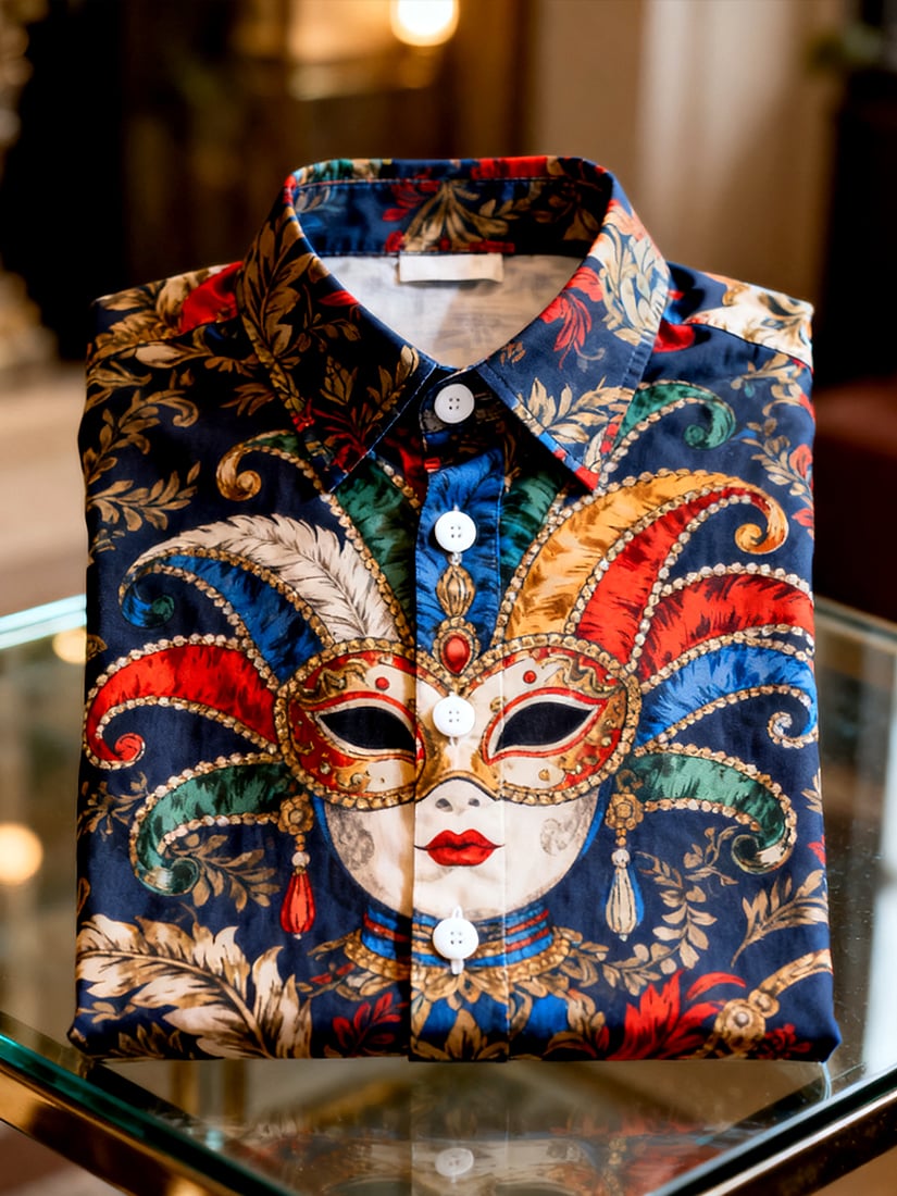 Men's Casual Carnival Print Long-Sleeve Shirt