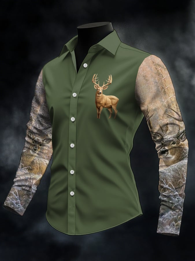 Men's Casual Simple Camouflage Elk Western Style Shirt