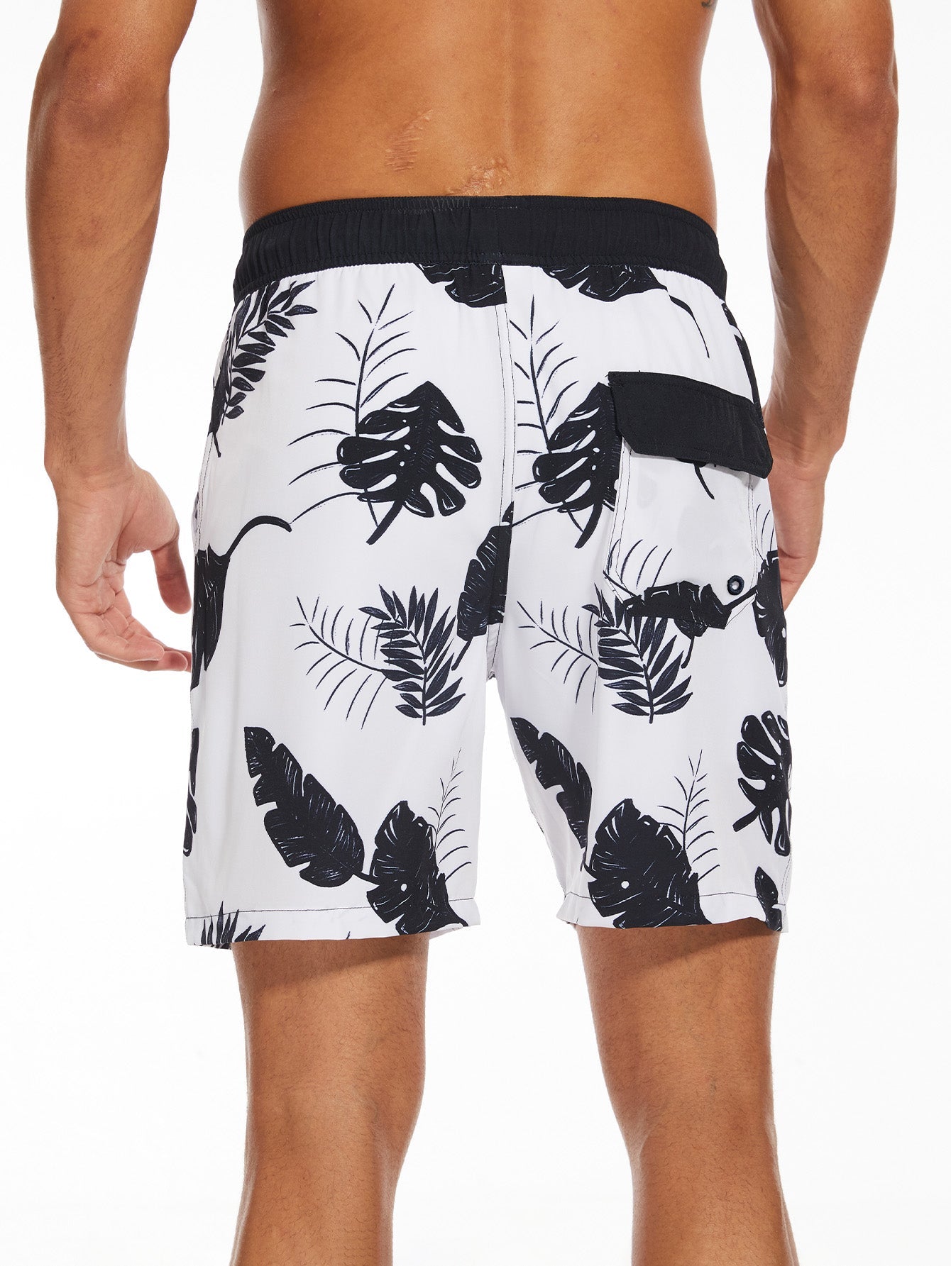 2 In 1 Tropical Leaves Print Swim Shorts