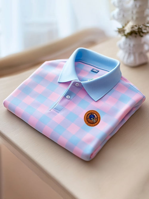 Men's Retro Business Football Logo Print Long Sleeve Polo Shirt