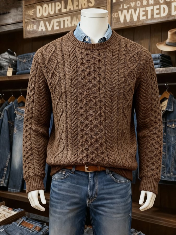 Men's Vintage Pullover Cable Knit Sweater