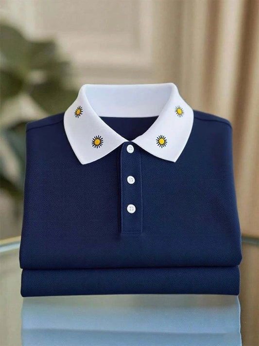 Men's Business Casual Logo Button Short Sleeve Polo Shirt