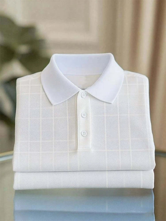 Men's Business Casual Logo Button Short Sleeve Polo Shirt