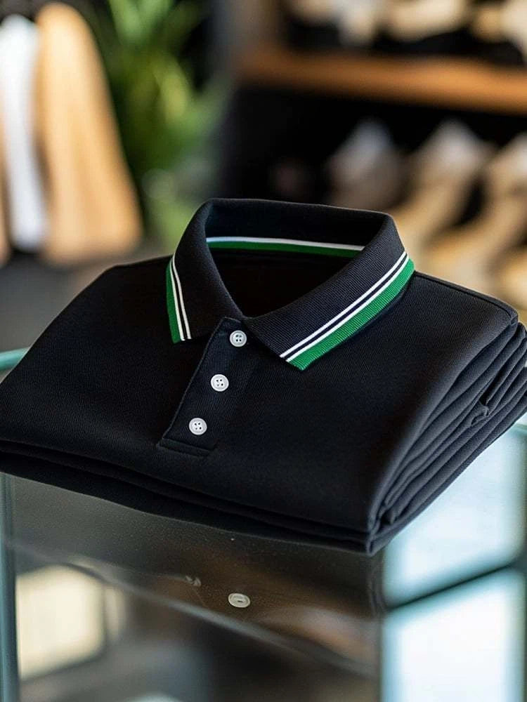 Men's Business Casual Logo Button Short Sleeve Polo Shirt
