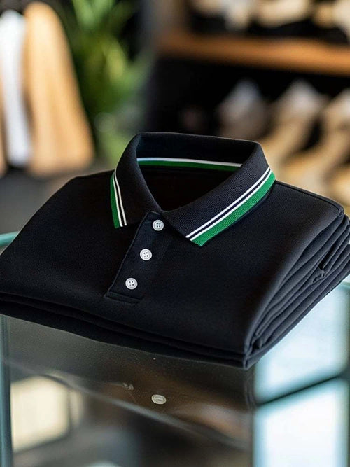 Men's Business Casual Logo Button Short Sleeve Polo Shirt