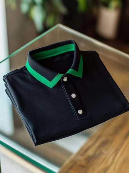 Men's Business Casual Logo Button Short Sleeve Polo Shirt