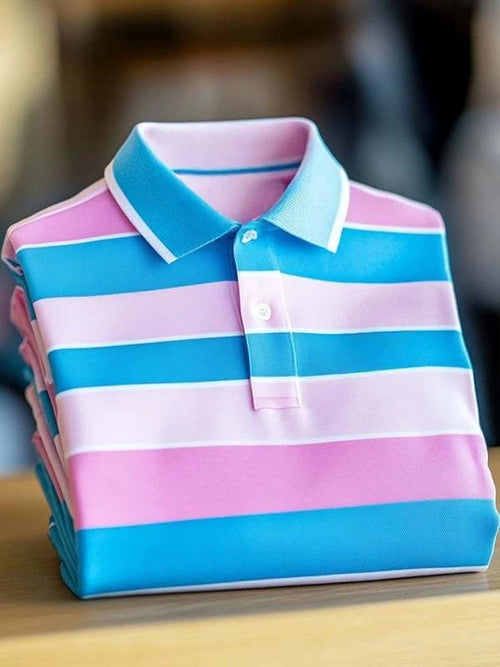 Men's Classic Business Logo Button Short Sleeve Polo Shirt