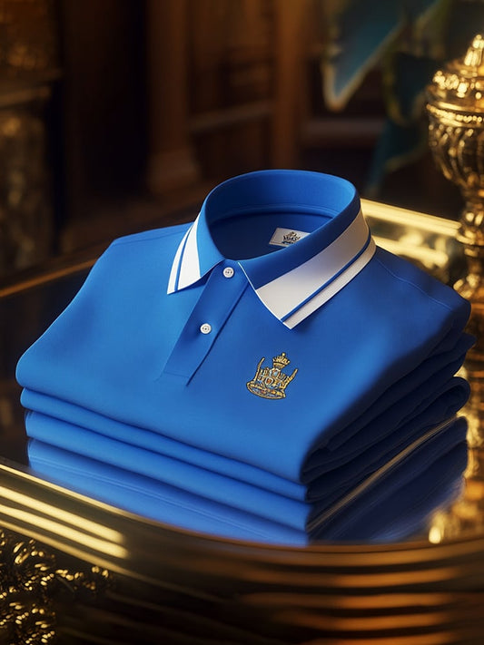 Men's Classic Business Logo Button Short Sleeve Polo Shirt
