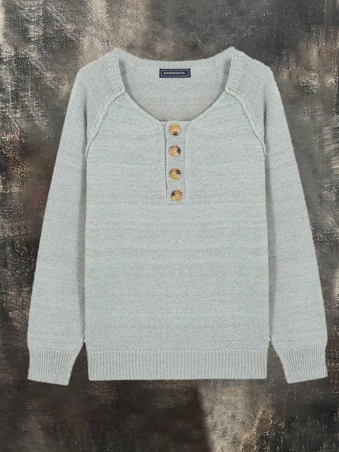 Men's Solid Color Henley Wool Pullover Sweater