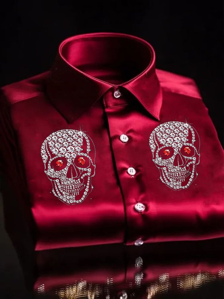 Men's Light Luxury Christmas Skull Lapel Long Sleeve Shirt