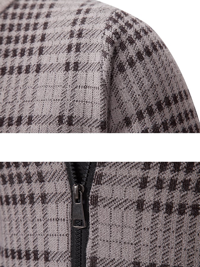 Men's Fashionable Plaid Design Warm Zipper Sweater Jacket