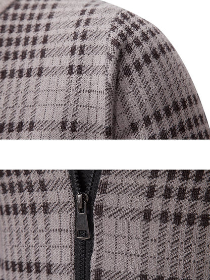 Men's Fashionable Plaid Design Warm Zipper Sweater Jacket