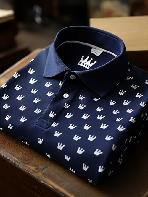 Men's Business Casual Crown Button Short Sleeve Polo Shirt