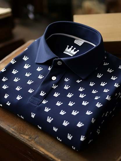 Men's Business Casual Crown Button Short Sleeve Polo Shirt