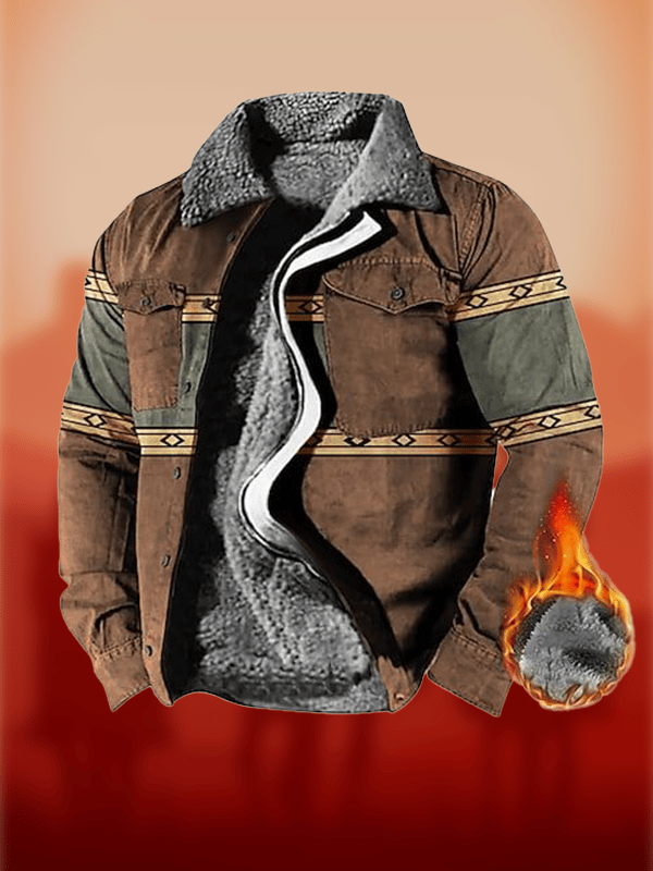 Men's Western Lapel Plush Design Warm Windproof Outdoor Farm Jacket