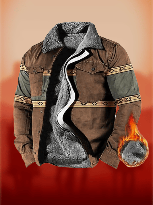 Men's Western Lapel Plush Design Warm Windproof Outdoor Farm Jacket