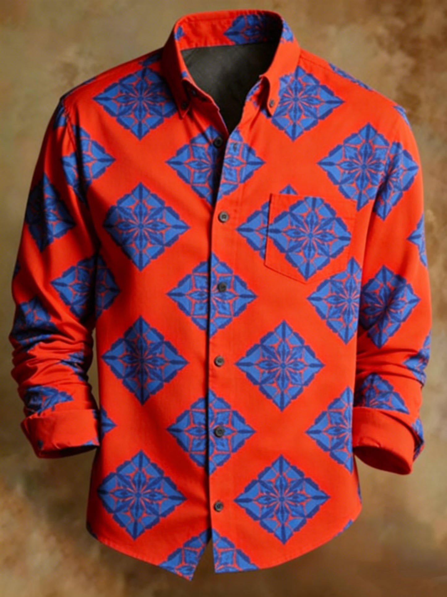 Men's Abstract Geometric Floral Pattern Print Business Style Shirt