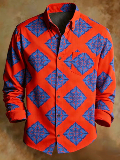 Men's Abstract Geometric Floral Pattern Print Business Style Shirt