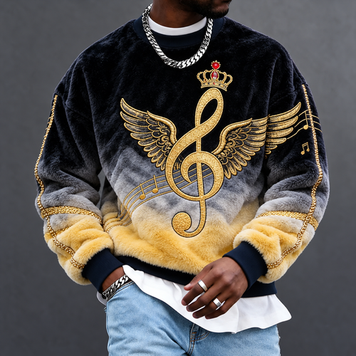 Men's Round-Neck Sweatshirt with Angel Wings Print