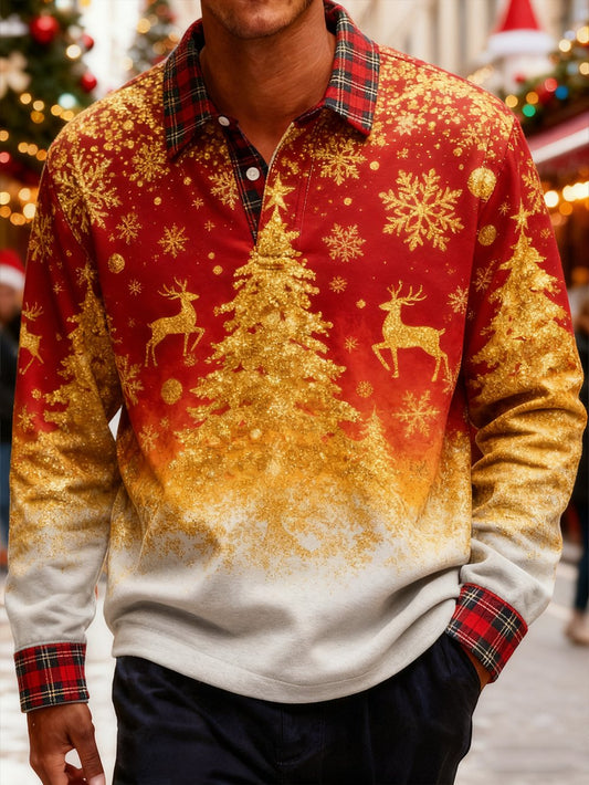 Men's Christmas Business Long-Sleeve Polo Shirt