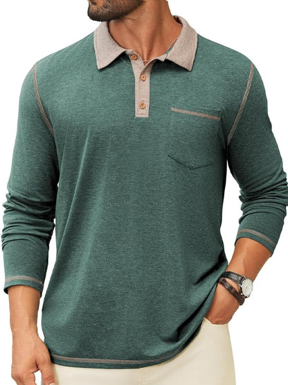 Men's Retro Colorblock Pocket Polo Shirt