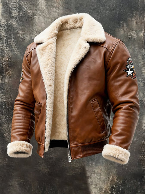 Men'S Vintage Warm Plush Soft Leather Outdoor Jacket