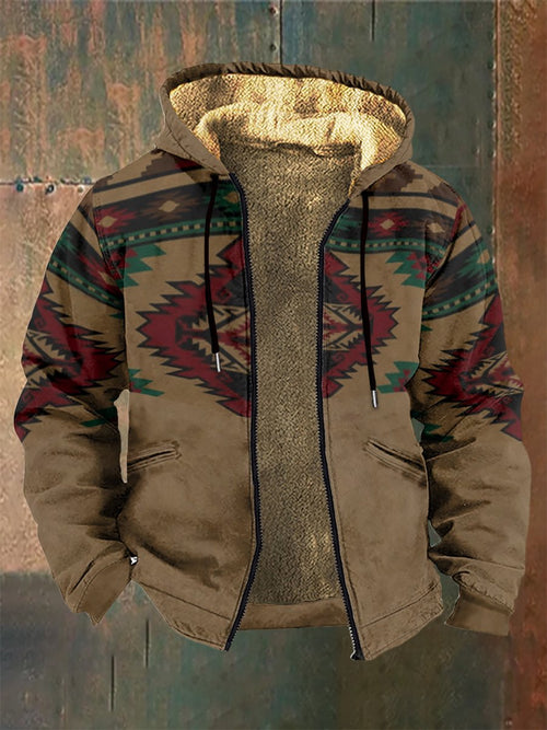 Men's Vintage Western Plush Full Zip Hooded Jacket