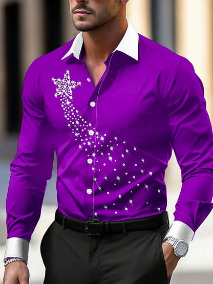 Men's Luxury Christmas Contrast Color Print Long Sleeve Shirt