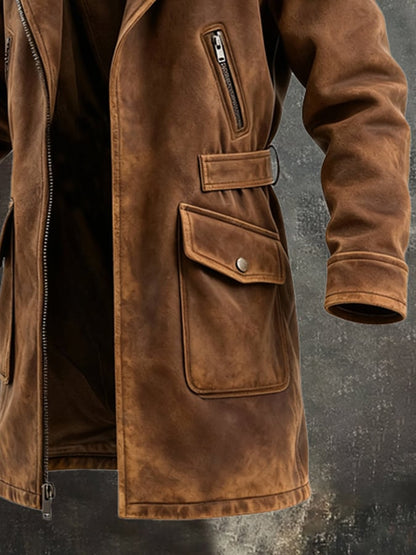 Men's Warm Large Fur Collar Suede Jacket Windbreaker