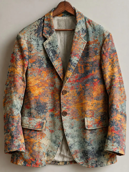 Men's Vintage Ethnic Color Block Print Casual Blazer