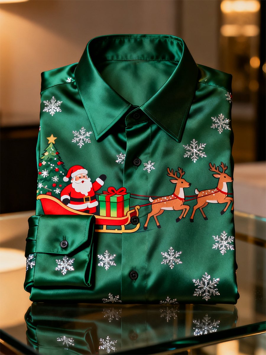 Men's Luxurious Satin Christmas Long Sleeve Shirt