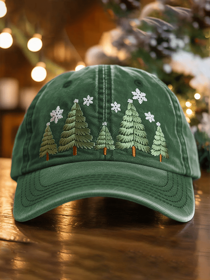 Unisex Washed Cotton Christmas Tree Print Hat