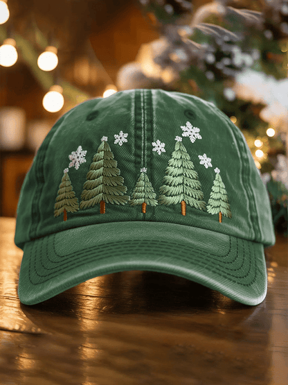 Unisex Washed Cotton Christmas Tree Print Hat