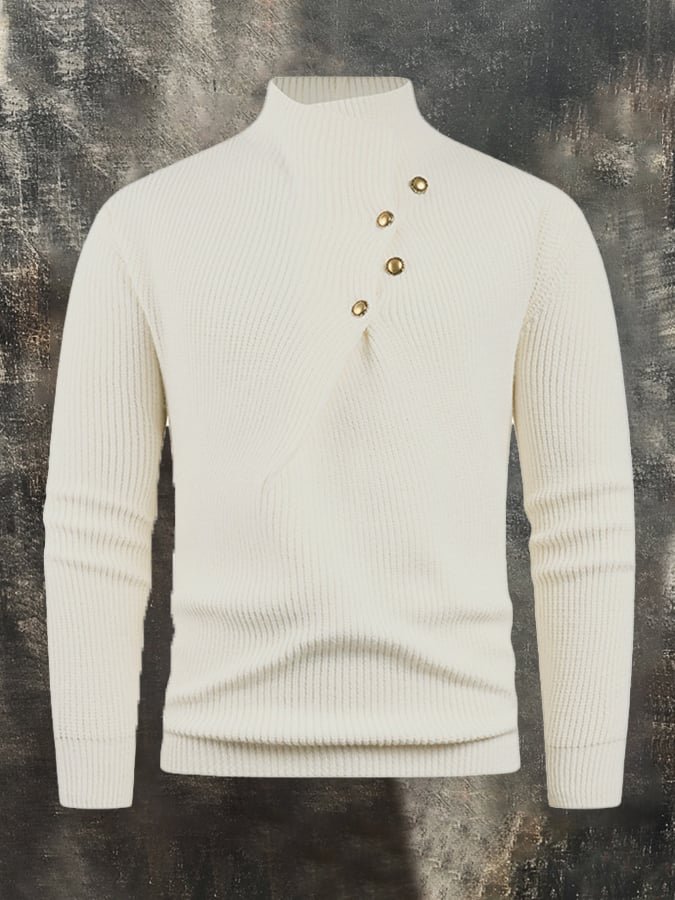 Men's Casual Warm Knitted Stand Collar Diagonal Button Sweater Base Layer