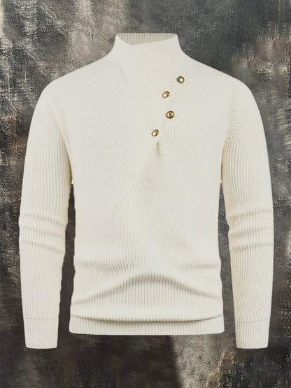 Men's Casual Warm Knitted Stand Collar Diagonal Button Sweater Base Layer